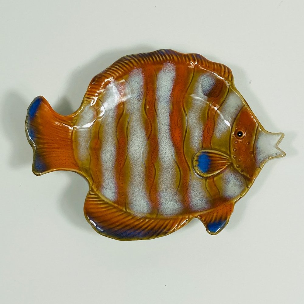 Ceramic Fish Trinket Dish, Orange, White,